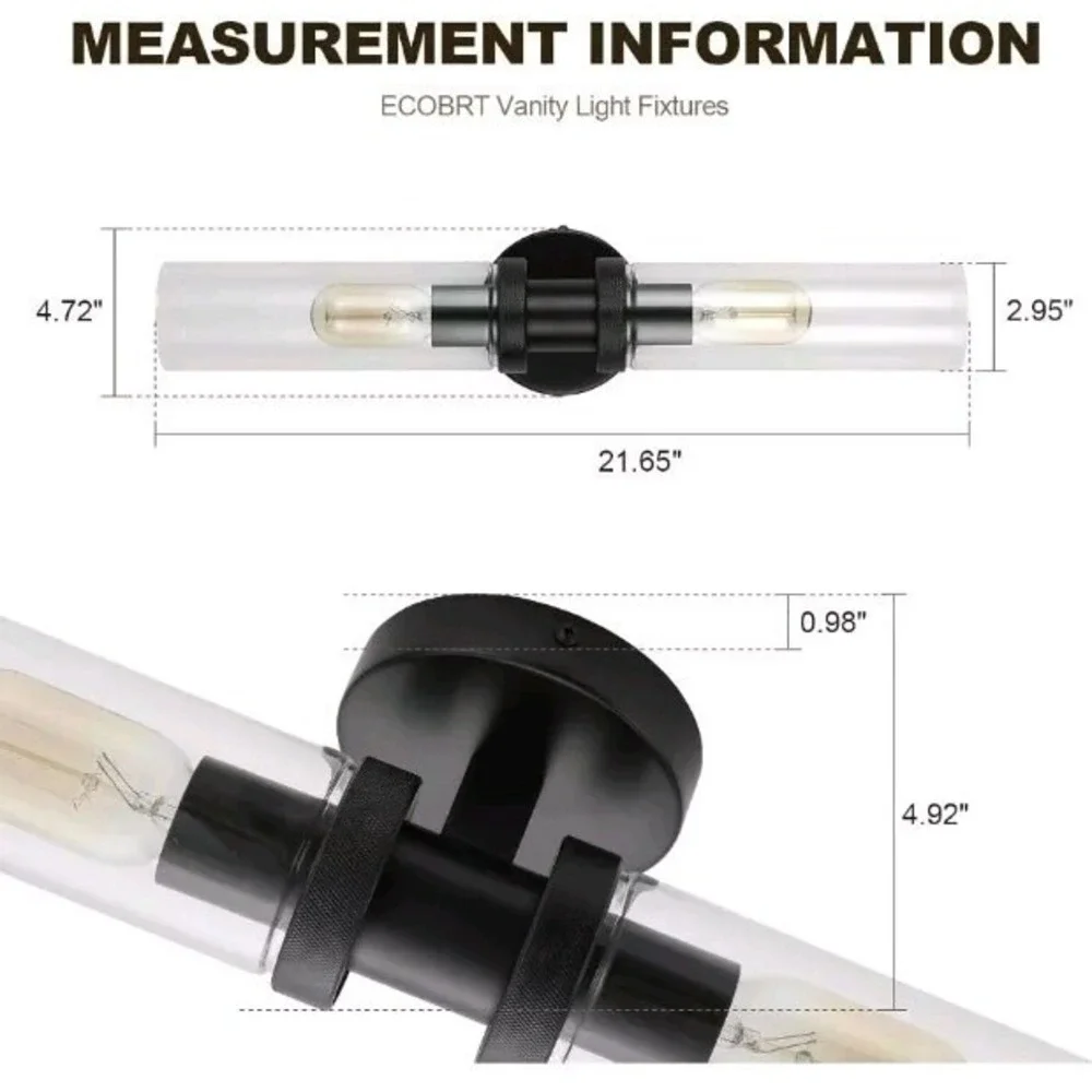 ECOBRT Bathroom Light Fixtures 2-Light Matte Black Bathroom Vanity Light Mode...